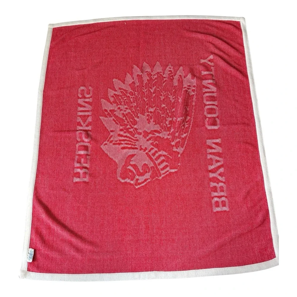 Vintage School Knits Bryan County Redskins‎ Throw Blanket 58x64 Acrylic USA